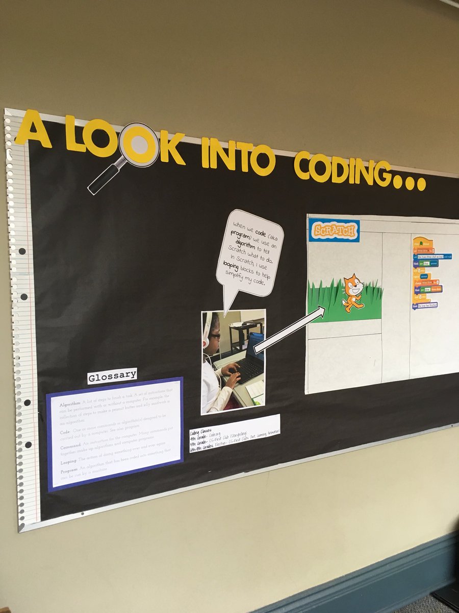 marymcarleton's tweet photo. A work in progress...how do you make your coding classes visible in hallways? @codeorg @GoogleCSFirst #codinginprimary #codinginmiddleschool https://t.co/ohiSaEuew3