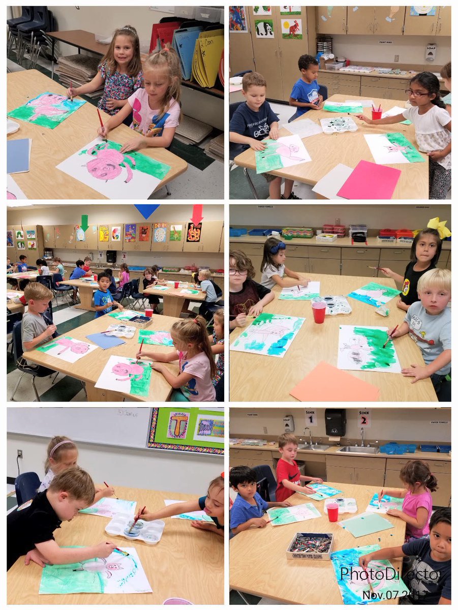 Jess_Romney's tweet photo. Showing movement in our art by painting dancing pigs in Kinder @FrankKISD #kisdOneADay https://t.co/HcDhWOBEgc