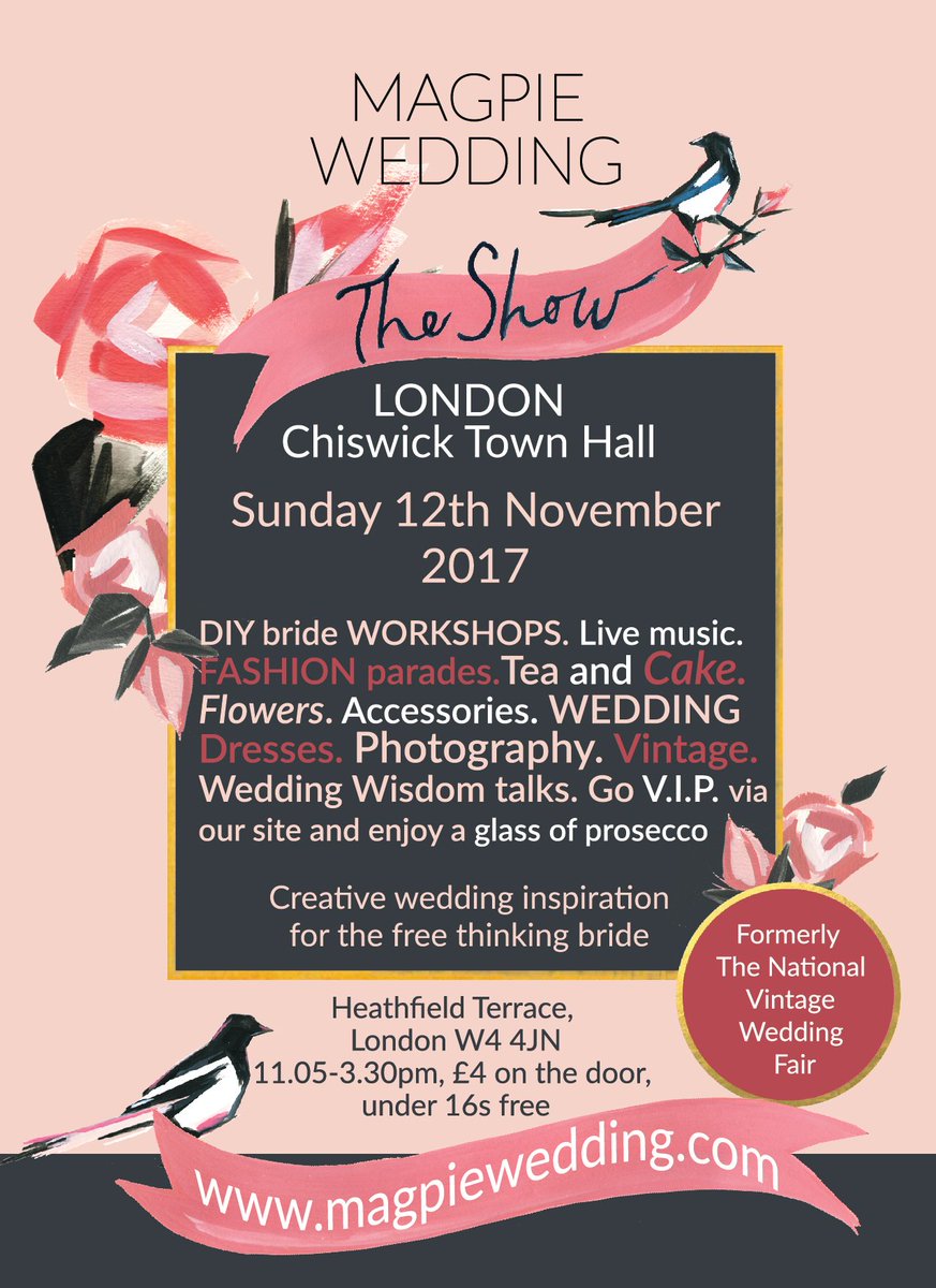 AquirisVintage's tweet photo. Follow & RT for a chance to WIN TWO TICKETS to Chiswick Wedding Show on Sunday 12 November 👰🏻🤵🏼 #Competition #Giveaway #FreeTickets #win #RT #WeddingShow #vintageWedding #creativeBride #WeddingFair #LondonBride https://t.co/L35pmTX8QF