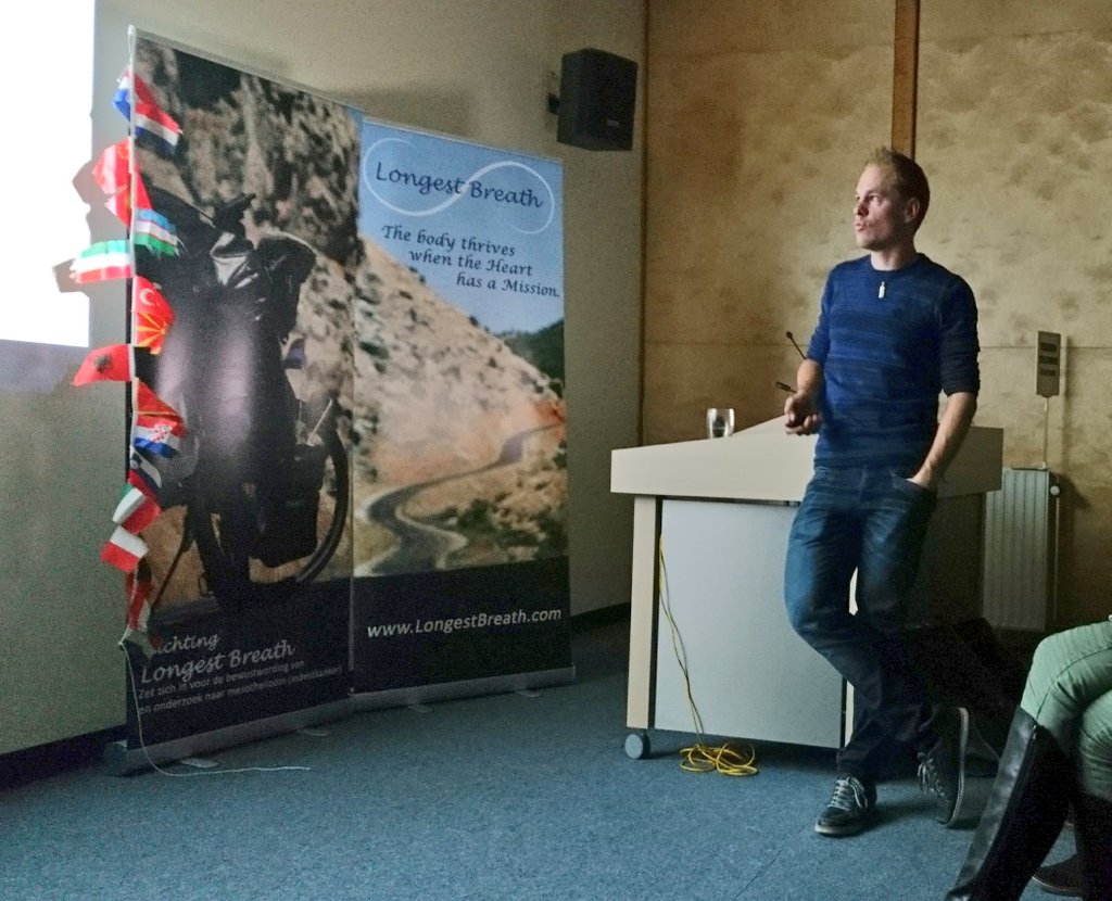 VerdoesLab's tweet photo. The first #Verdoeslab Travel Night Experience great success! Inspiring talk by Duco cycling from China to NL for asbestos #CancerAwareness https://t.co/w2RoyZd5wa