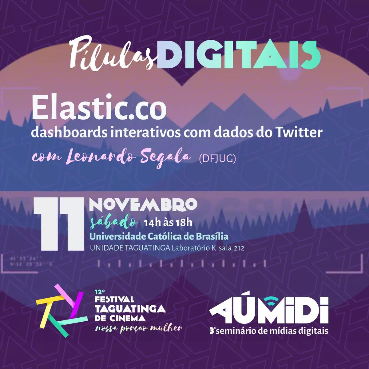 O AÚ MiDi é uma parceria entre a Univ. Católica de Brasília, Ginga-DF, BARU-LAB e Associação Cultural Faísca e oferecerá palestras e oficinas gratuitas nos dias 10 e 11 de novembro.

Inscrições em aumidi.combr

<a href="/festivaltagua/">Festival Taguá</a> 

#AuMiDi 
#midiasDigitais
#SeminarioMidiasDigitais