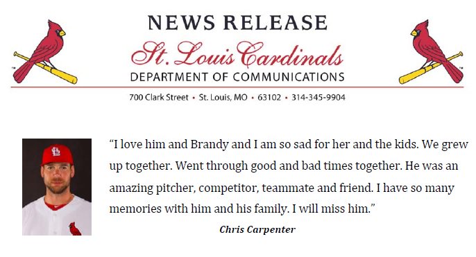 St. Louis Cardinals on X: Statement from Chris Carpenter on the passing of  his friend, Roy Halladay:  / X