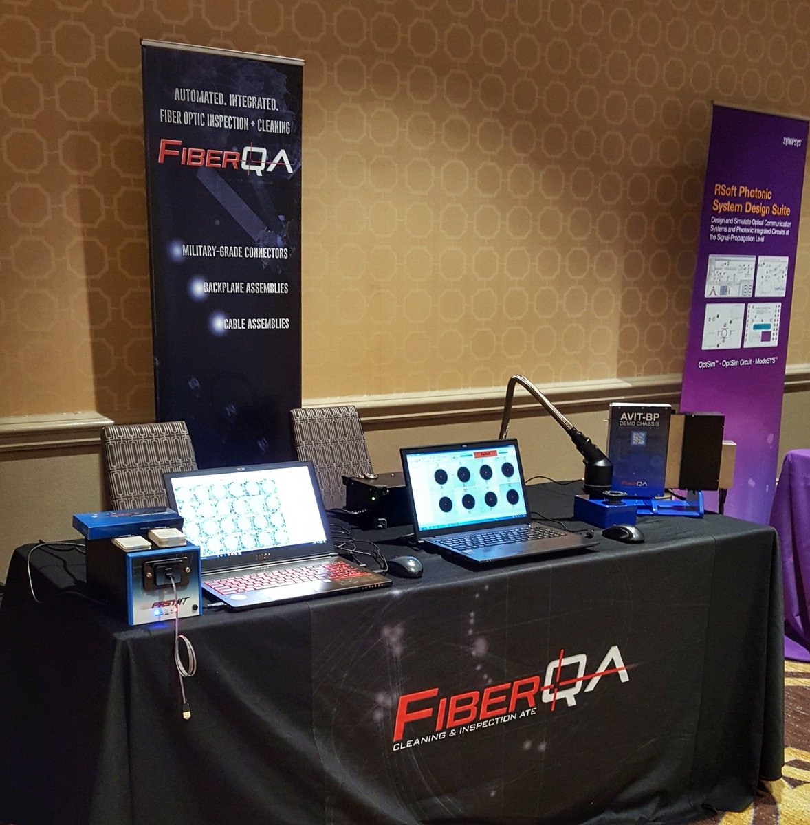 FiberQA's tweet photo. #AVFOP Day 1: Debuted &amp; demoed new #robotic #fiberoptic #inspection systems with built-in cleaning for military &amp; commercial #aerospace industries. RT and TAG your #SupplyChain NOW! https://t.co/B8VcotZJiw https://t.co/QKy6MchEPN