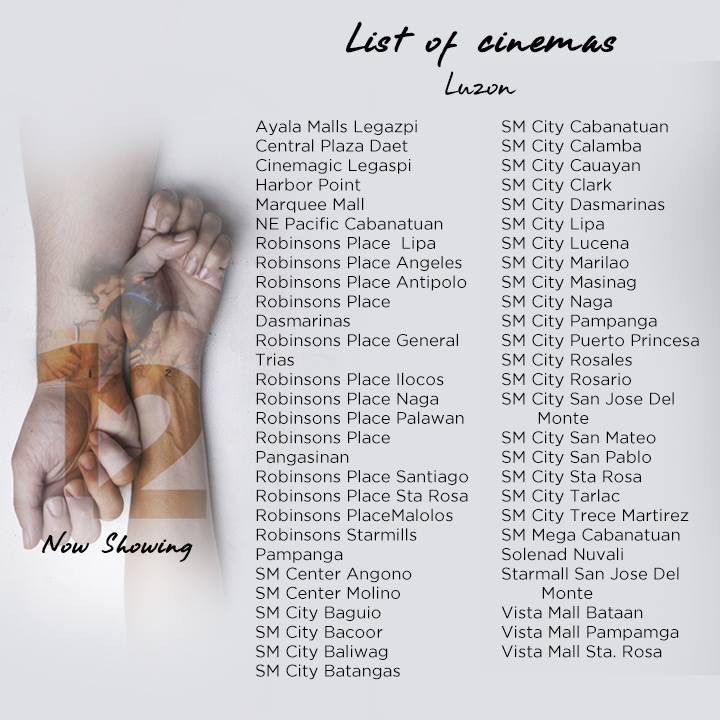 ALEXkadas's tweet photo. This is it!!! #12 is showing TODAY in different cinemas nationwide!! Check out the list below!! 

P.S.
Magbaon kayo ng tissue or towel!!! 🤧 https://t.co/Pz1cDKGfHk