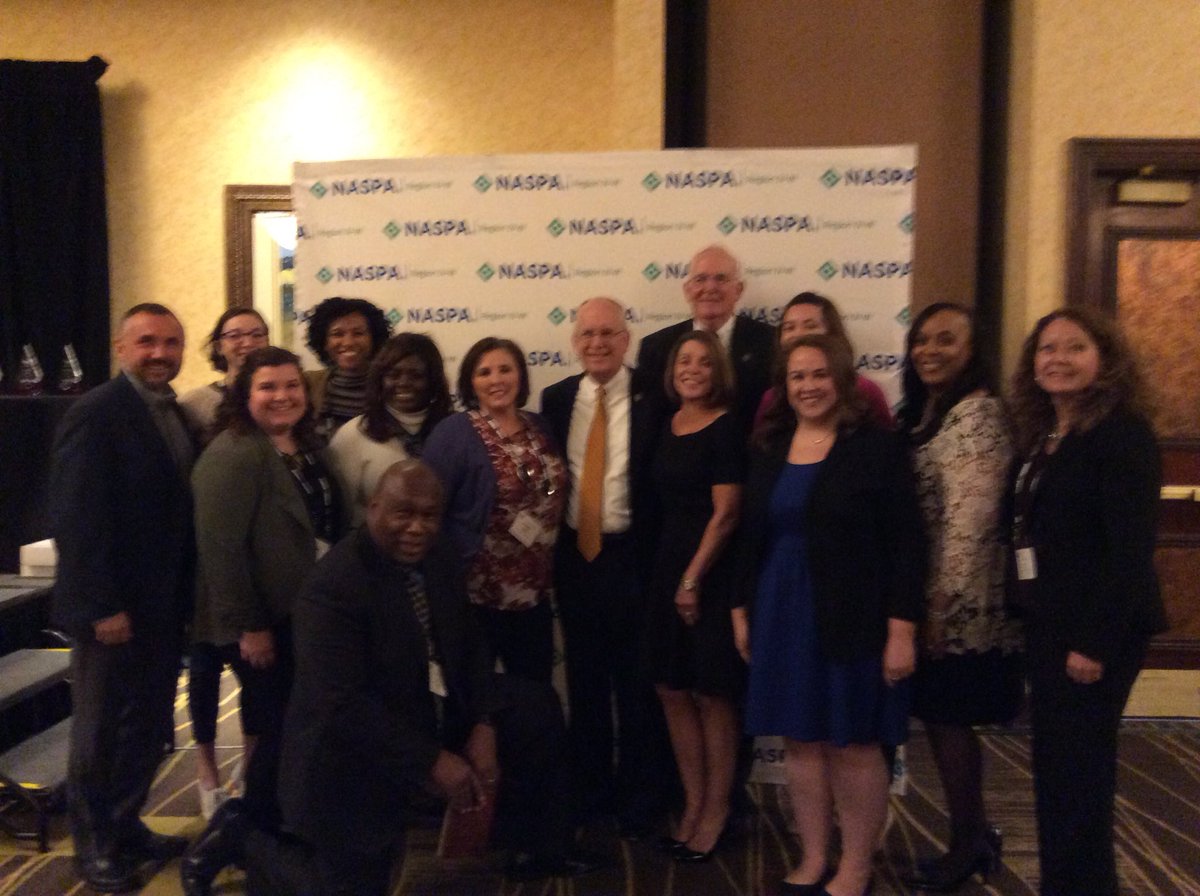 President Clif Smart , Gail Smart, SAHE students and faculty at the NASPA IV-W. 
Awards Program.