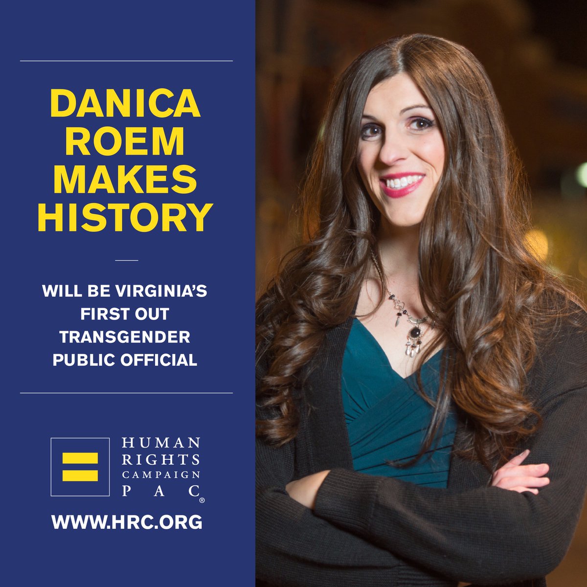BREAKING: Danica Roem (@pwcdanica) makes history as #Virginia’s first out #transgender public official! #VaPol hrc.org/blog/danica-ro…