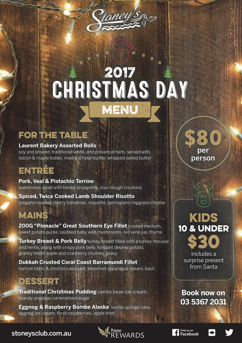 StoneysClubMelb's tweet photo. Christmas is just around the corner and we've got the perfect Christmas Day menu for you and the family! Call to book now! https://t.co/oPRJyWZDQb