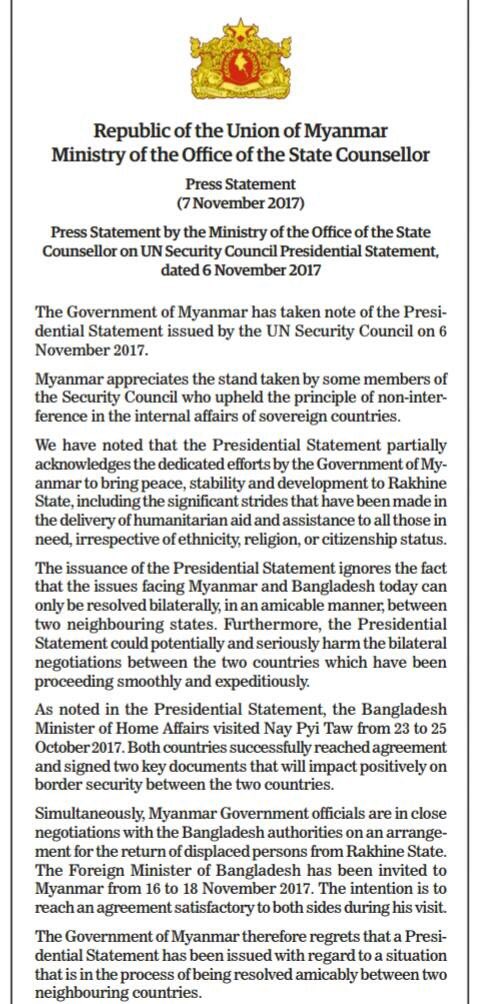 #Myanmar Govt regrets, UNSC Presidential Statement!
