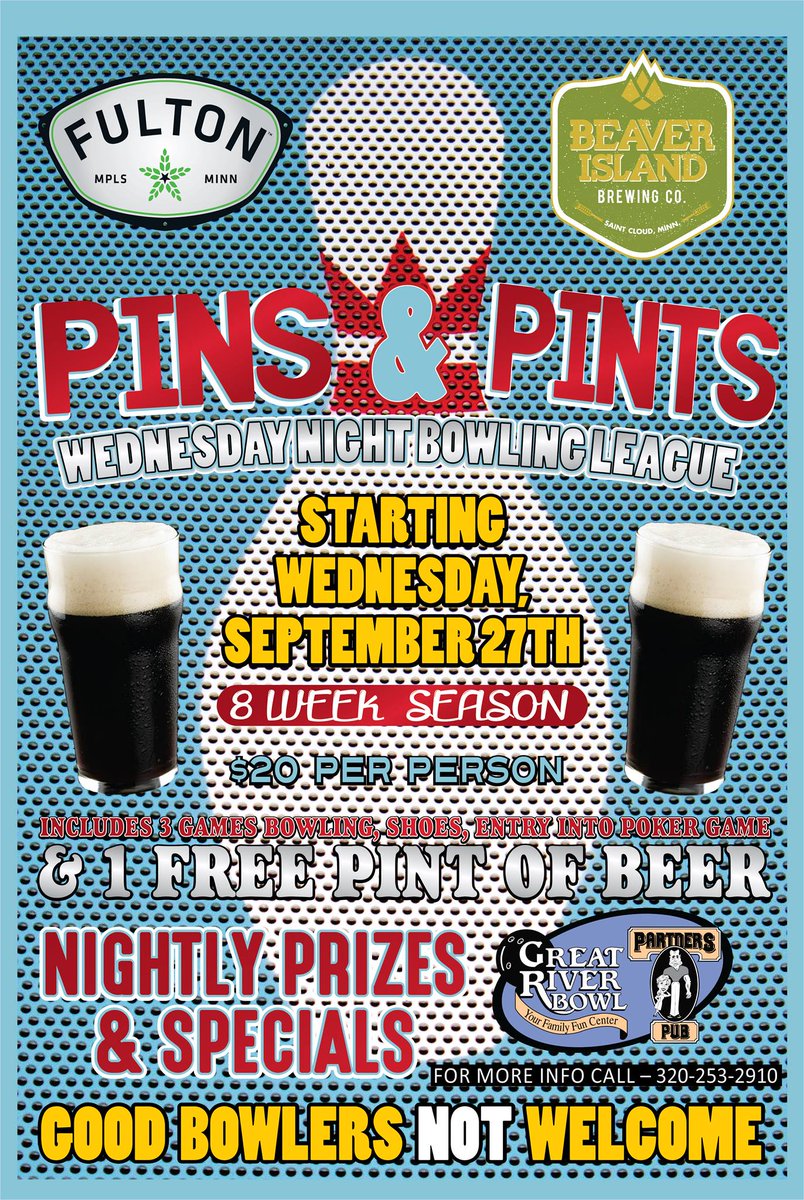 fultonbeer's tweet photo. Sartell, where you at? Let's go bowling. #PinsAndPints https://t.co/R0rA0RPRQC https://t.co/UFwahwh65w