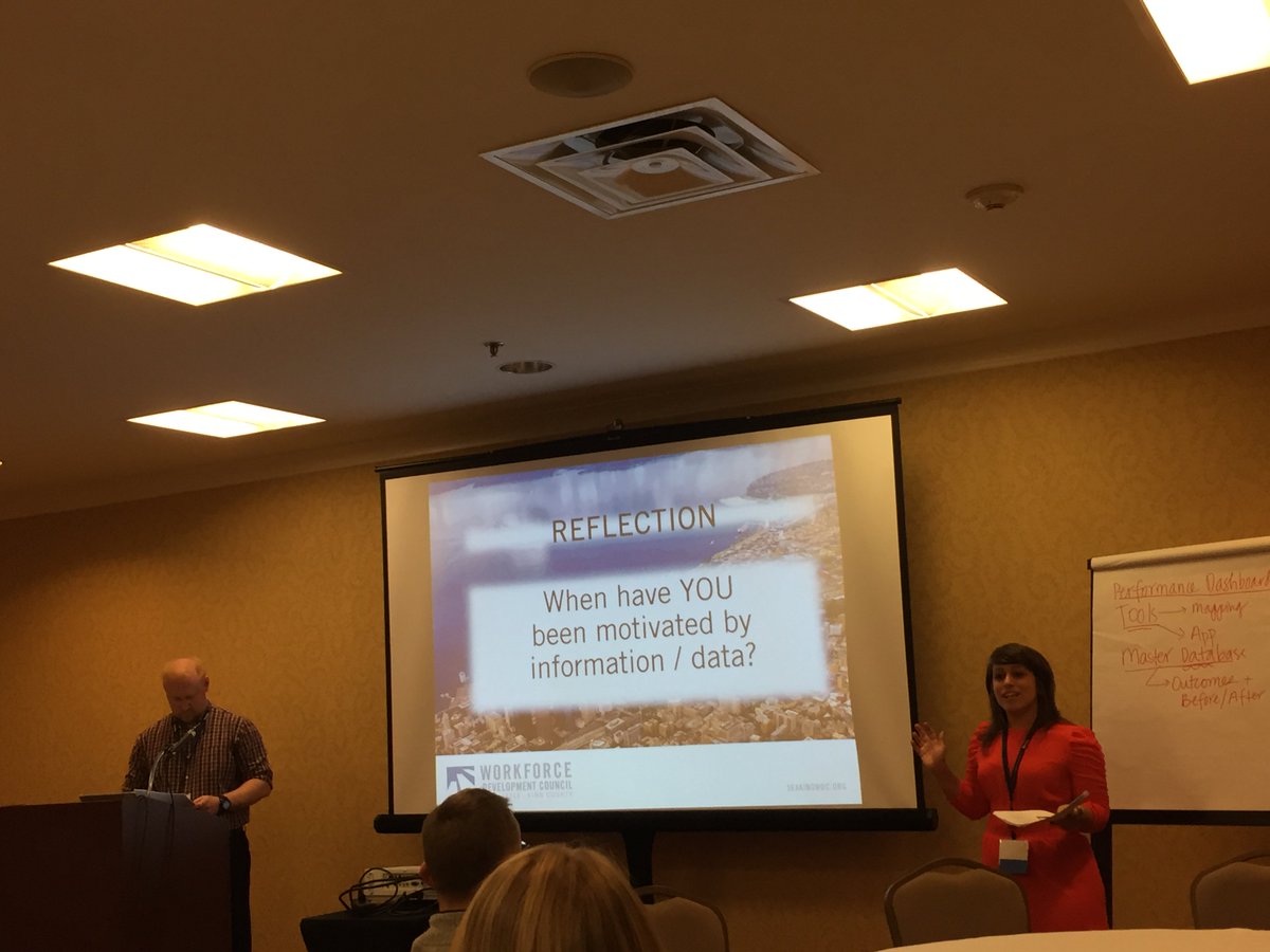 SeattleKingWDC's tweet photo. Brian Pannell & Hannah Mello presenting to full-house, state-wide audience @ #WAWorkforceConf on intentional strategic action & growth https://t.co/5XlKqT458o