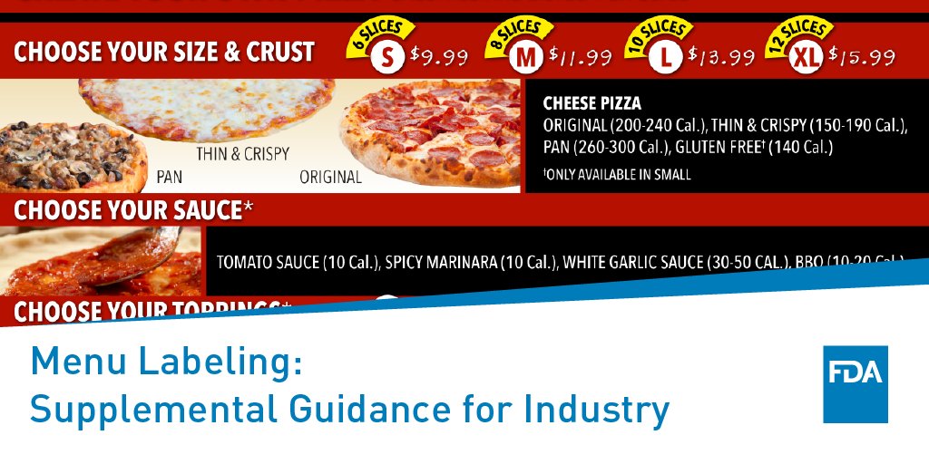 FDAfood's tweet photo. FDA Issues #MenuLabeling Guidance- Q&amp;A Format &amp; Graphics to Address Concerns, Offer Solutions &amp; Provide Flexibility https://t.co/ZLXqQ70Zbs https://t.co/e0K70Qbf4t