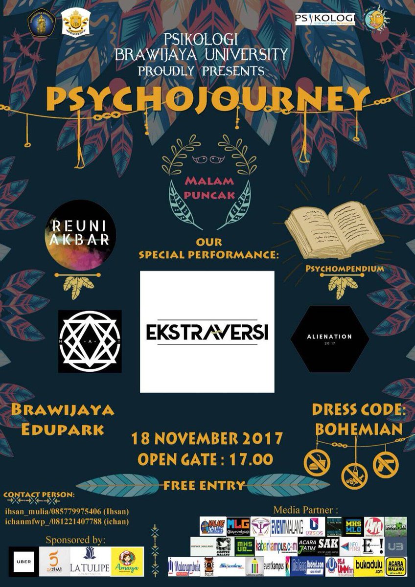 [ MALAM PUNCAK PSYCHODECADE ]
HIMAPSI UNIVERSITAS BRAWIJAYA DENGAN BANGGA MEMPERSEMBAHKAN 
🎉"PSYCHOJOURNEY"🎉
Akhirnya yang ditunggu-tunggu akan segera tiba loh 🎆Malam puncak ulang tahun Psikologi UB
📅 18 November 2017
For further information:
Ihsan_mulia/085779975406 (ihsan)