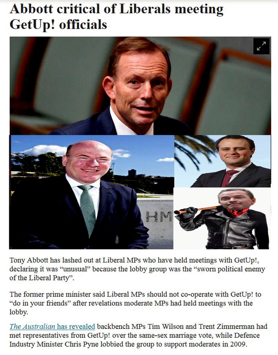 TimjboAU's tweet photo. #auspol Tony Abbott lashes out at MPs who met with GetUp!, claiming the group is a โsworn political enemy of the Liberal Partyโ https://t.co/f9pkoWJ4Uj
Of course #lurchleft @TurnbullMalcolm says absolutely nothing.. par for the course..๐ก #BringBackAbbott #pmlive https://t.co/RhNvVogMlC