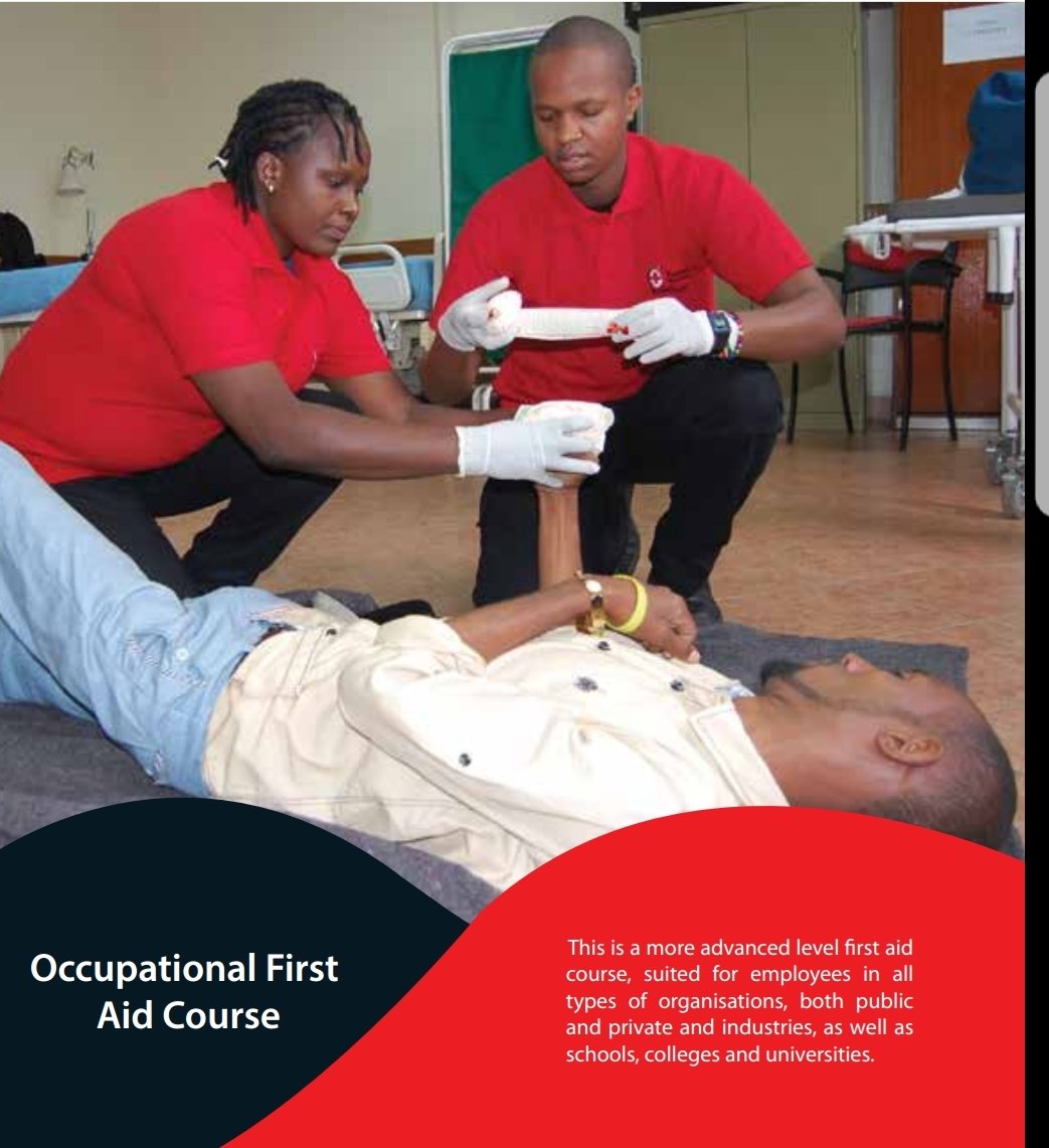 KenyaRedCross's tweet photo. Occupational first aid course available from next week on Tue-Friday. To apply, call 0705 464 722/ 0787 889 533. Cost: Ksh 7,000 https://t.co/p30rPxWT74