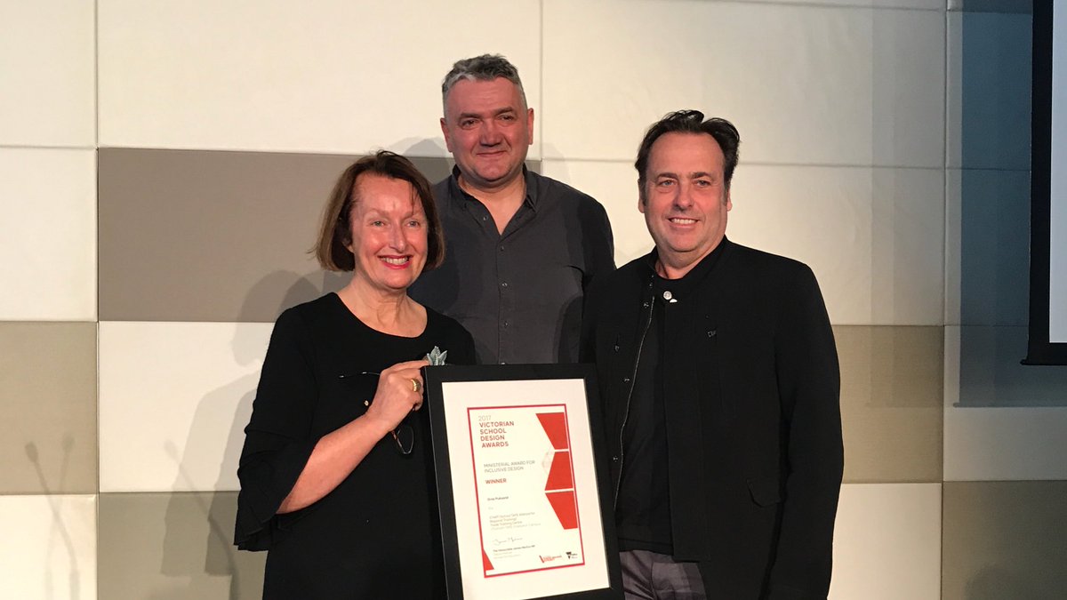 GrayPuksand's tweet photo. Thrilled! Chisholm TAFE START Trade Training Centre designed by Gray Puksand, winner of the Ministerial Award for Inclusive Design at the Victorian School Design Awards. #vbda https://t.co/Dp5o0KlHMi