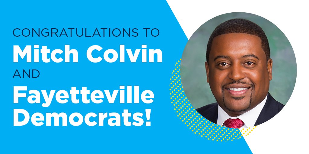 TheDemocrats's tweet photo. Congratulations to Mitch Colvin for his victory in Fayetteville, NC today! Weโre excited about your new leadership as mayor. ๐ https://t.co/d3hvfHgzkS