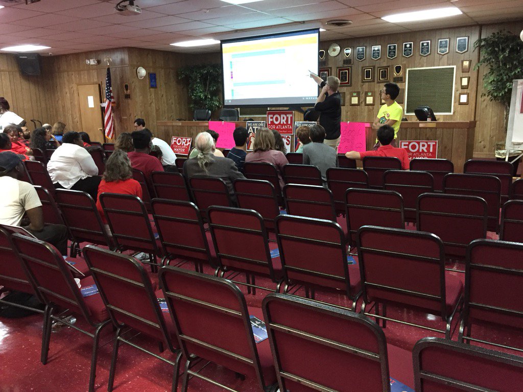 Early voting results showing their candidate at 10% quiets <a href="/vincentfort/">Vincent Fort</a> supporters at CWA Union Local 3204 soirée.