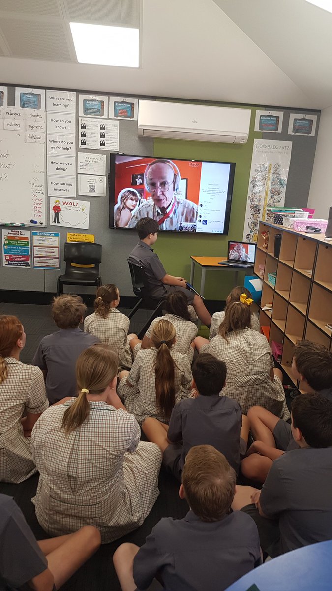 lukepshaw's tweet photo. A special Science lesson for Year Six today - Q&amp;A with @DoctorKarl! @stjosephboulder https://t.co/7IzVmp6l9l