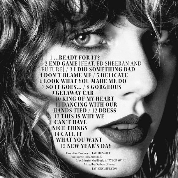 TSwiftLA's tweet photo. The official #reputation tracklist! https://t.co/EABJ3kRBB7