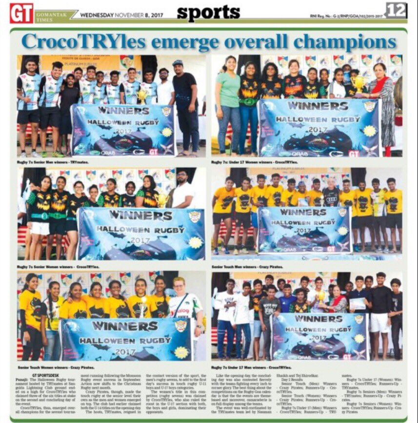 GoaRugby's tweet photo. Many Congratulations to all Teams for a Fantastic #HRC2017 🏆👻🎃

Thank You @gomantaktimes ❤️

See you'll next Month #CRC2017🎄🏆

#GoaAmche4 https://t.co/PlV1v79NcG