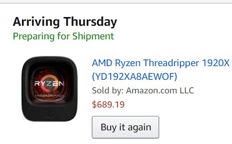 JoshDeming's tweet photo. Going Threadripper this season, only $689.19 for 12-Cores! Thanks @AMD for bringing us these killer CPU's! https://t.co/bqqGjltlvG https://t.co/a4lxYnjBAZ