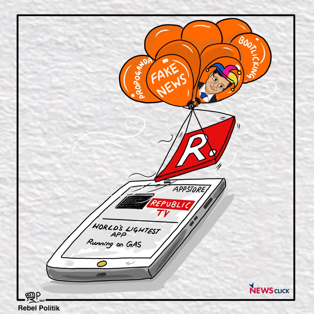newsclickin's tweet photo. We know exactly why @republic app is the "lightest".
Because it runs on 'GAS' 
@rajeev_mp @kapsology 
#RepublicTV #Arnab https://t.co/1lOh5SHMWw