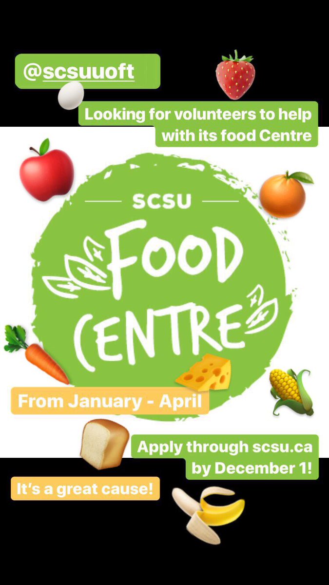 TheEnactusUTSC's tweet photo. Care about food security and want to make impact? @SCSUuoft is recruiting volunteers to help with its Food Centre! Apply through scsu.ca 🍎 https://t.co/CL8oXxAIb9