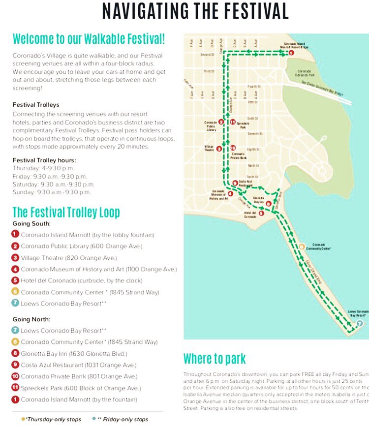 CoronadoFilm's tweet photo. No. 4 on #CIFF17 countdown: #FREEtrolley available to all pass holders. From @CoronadoMarriot to @Loews_Hotels #Coronado hop on the trolley! https://t.co/J9nLc7gPkh