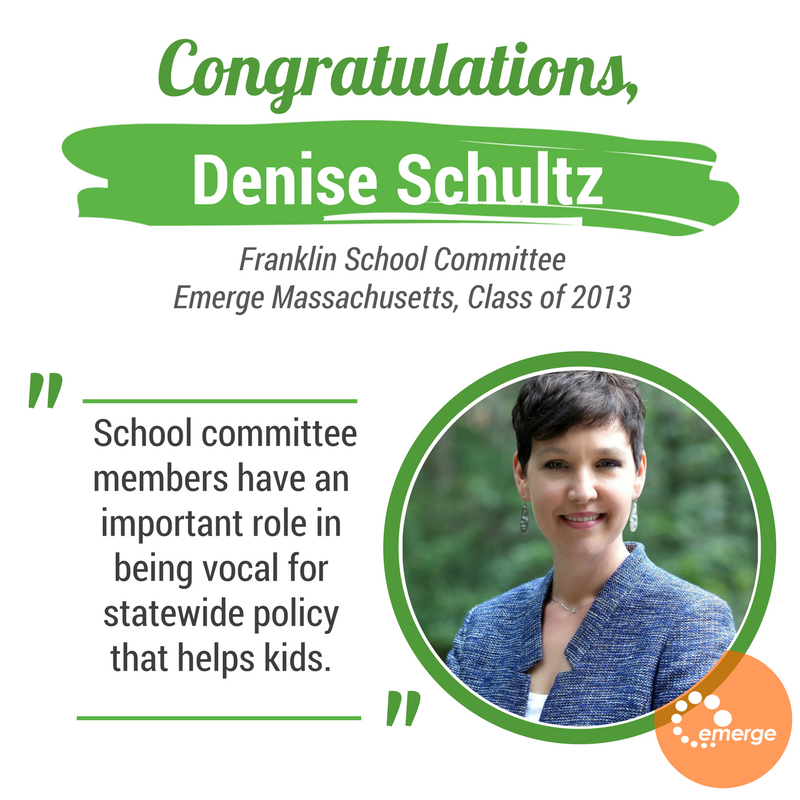 EmergeAmerica's tweet photo. Congratulations to @EmergeMass alum Denise Schultz on her win tonight for the Franklin School Committee! Your leadership makes your community stronger. #EmergeNow https://t.co/gEqY4k8p36