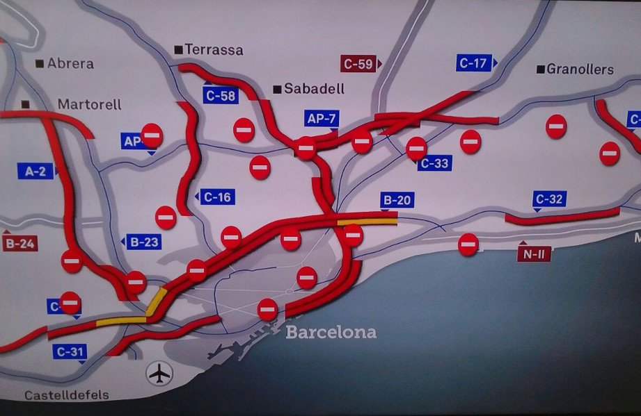 <a href="/CDRCatOficial/">CDR Catalunya #RevoltaPopular 🔥</a> #VagaGeneral8N | Ara mateix, hi ha 50 vies tallades i 20 amb congestió intermitent, segons <a href="/transit/">Trànsit</a> directa.cat/actualitat/vag…