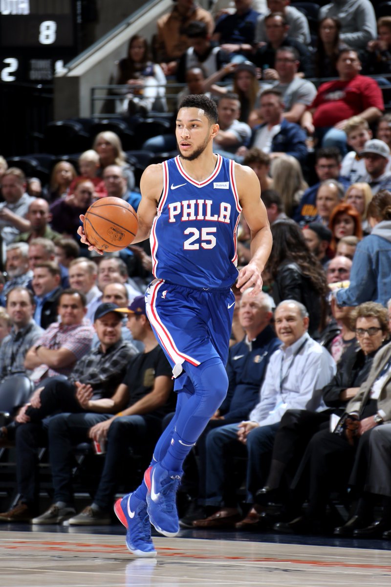 NBA's tweet photo. The @sixers win their fifth consecutive game; top the @utahjazz on the road, 104-97!

Saric: 25 PTS, 10 REBS
Simmons: 16 PTS, 13 REBS 

#HereTheyCome https://t.co/KwOreFNFNt