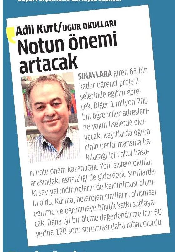 Uğur Okulları Sınavlardan Sorumlu Genel Müdür Yardımcısı Adil Kurt “Notun önemi artacak” <a href="/stargazete/">Star Gazetesi 🇹🇷</a> #LGS