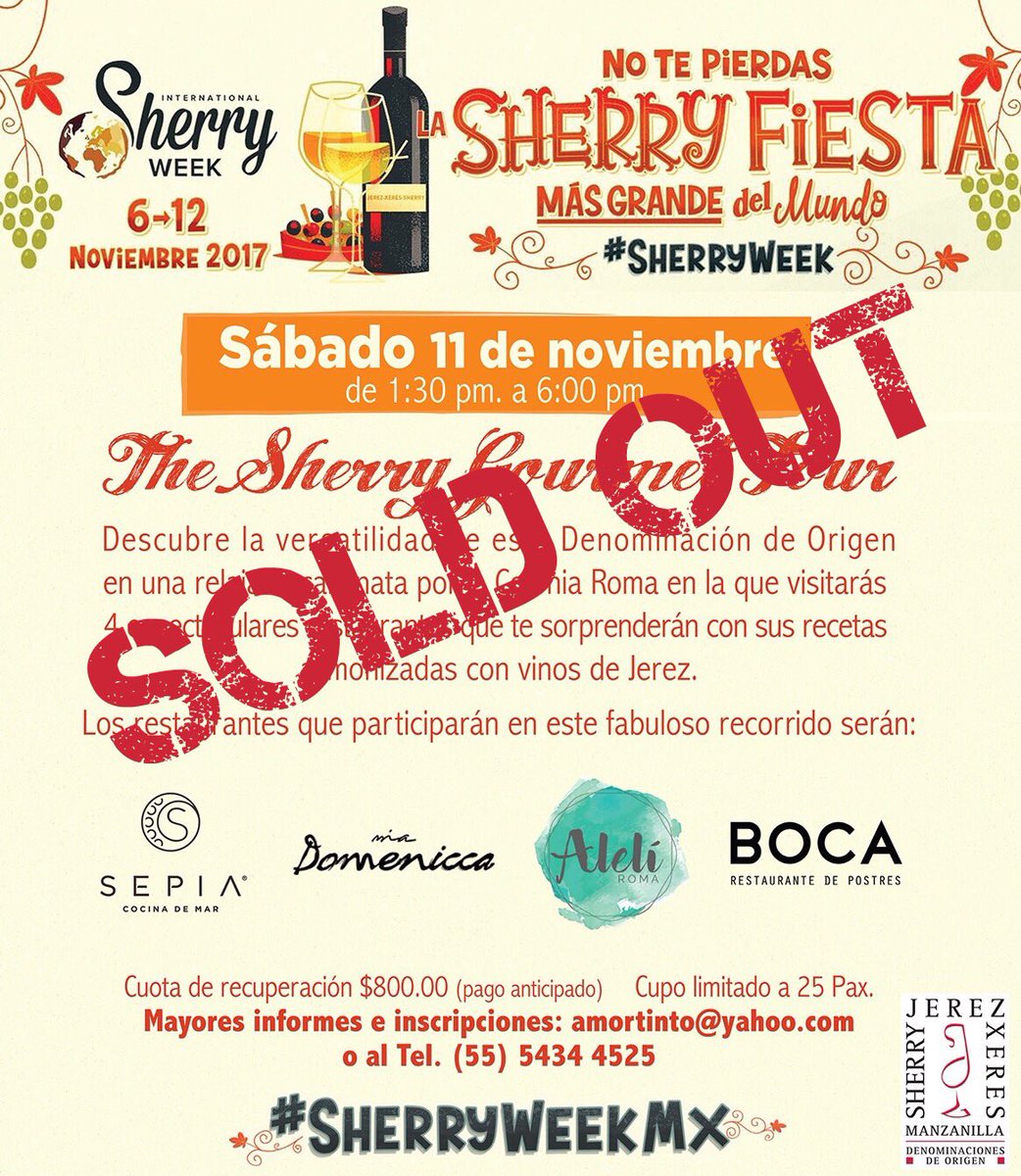Lleno total!!! Mil gracias por vuestro apoyo! Nos vemos este sábado en #TheSherryGourmetTour #SherryWeekMx #SherryWeek 😃🍷