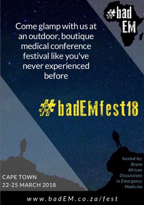 craigwylie's tweet image. #badEMfest18 has gone live!!!! Get your tickets now and come do some serious #knowledgetranslation with @bad__EM at this new and exciting medical conference. Get tickets on badem.co.za/fest/
