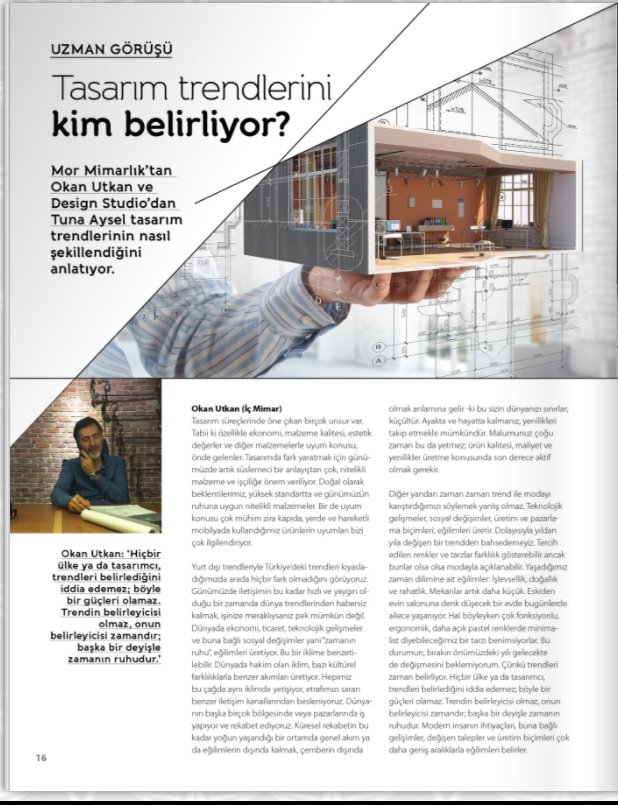Okan Utkan 'ın mimarlıkta tasarım trendleri üzerine söyleşisi.