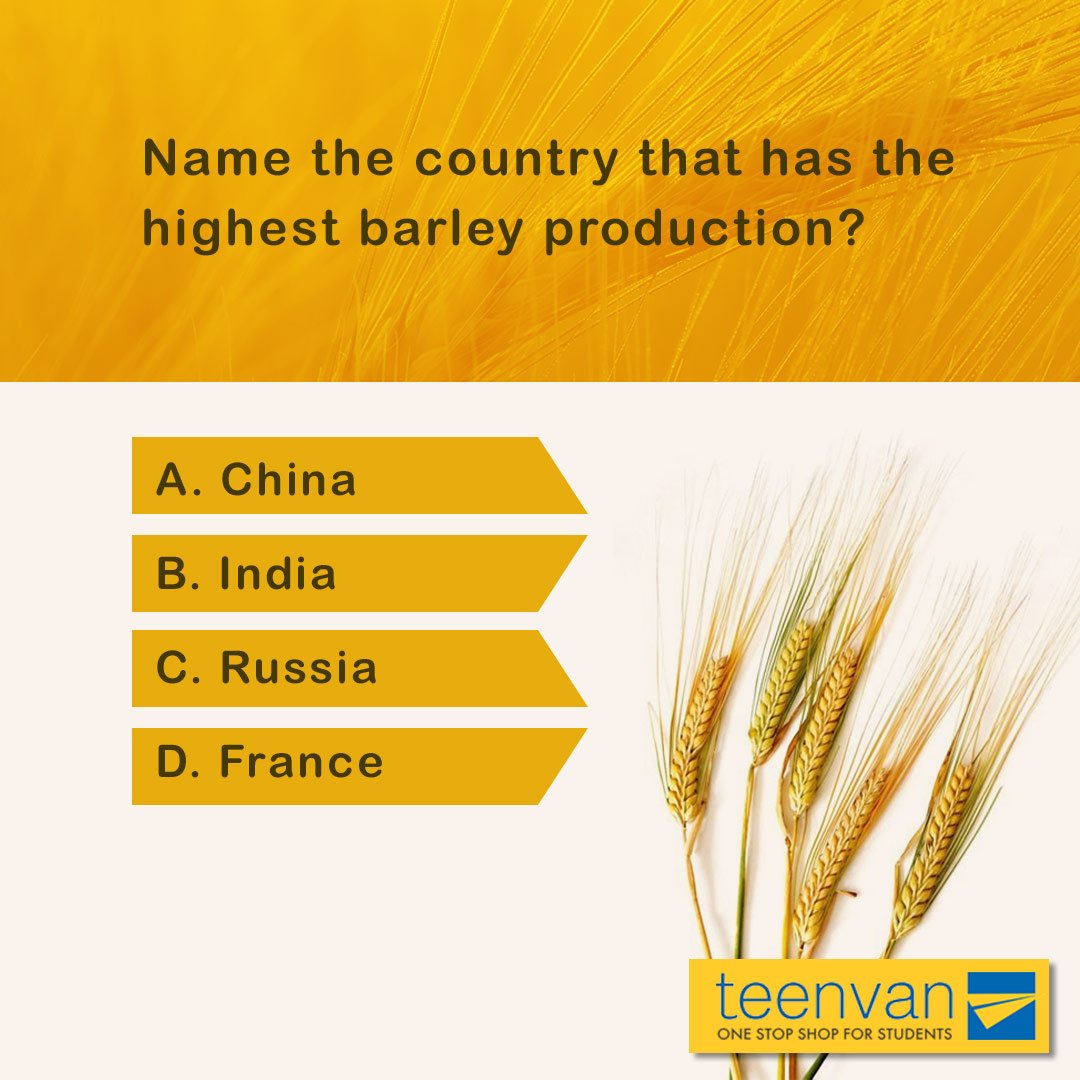 Teenvan On Twitter Name The Country Which Has Highest Barley Production Answer In Comment Section Teenvan Whizquiz Wednesdaywisdom Https T Co Cqpaqcsakc