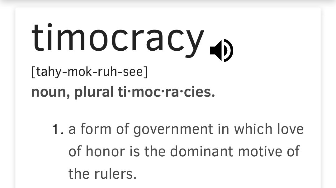 Ursalette's tweet photo. @CarolynnHagstr1 Here's one word you don't see used much, let's change that: #timocracy #honor https://t.co/fXhMtipIAb