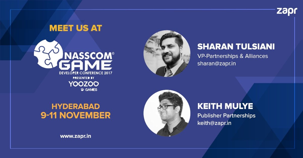zaprindia's tweet photo. Gaming app developers! @SharanT and Keith are going to be at @NASSCOMGDC 2017. Let's connect!
#Mobile #Advertising #Insights #TVToMobile https://t.co/jsHXZ4Q29i