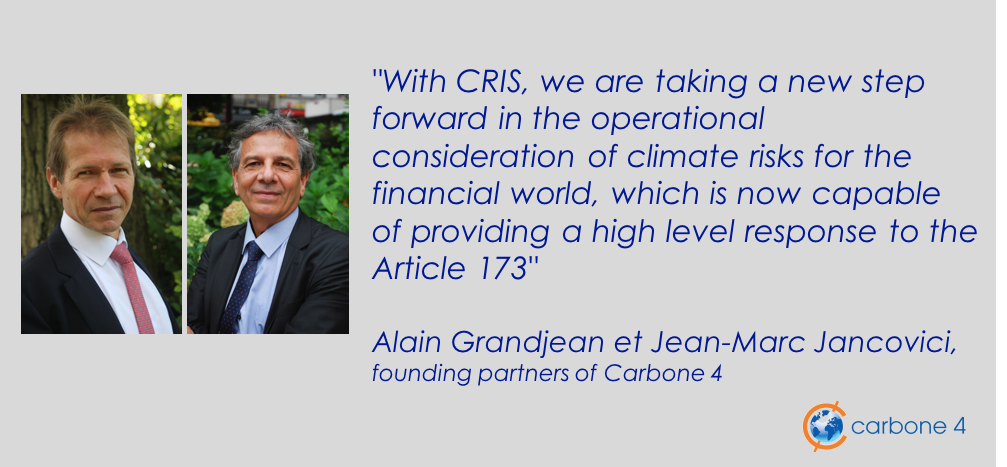 Carbone4's tweet photo. #CRIS: an innovative solution to anticipate the consequences of climate change on financial stability #TCFD See our press release: https://t.co/95898b0WX5 @AFD_en @CaissedesDepots @FondsdeReserve @Mirova_RI @CCR_Groupe @_ERAFP_ @EDFofficiel @BNPParibas @BNPPAM_COM https://t.co/0vPHcQXJv4