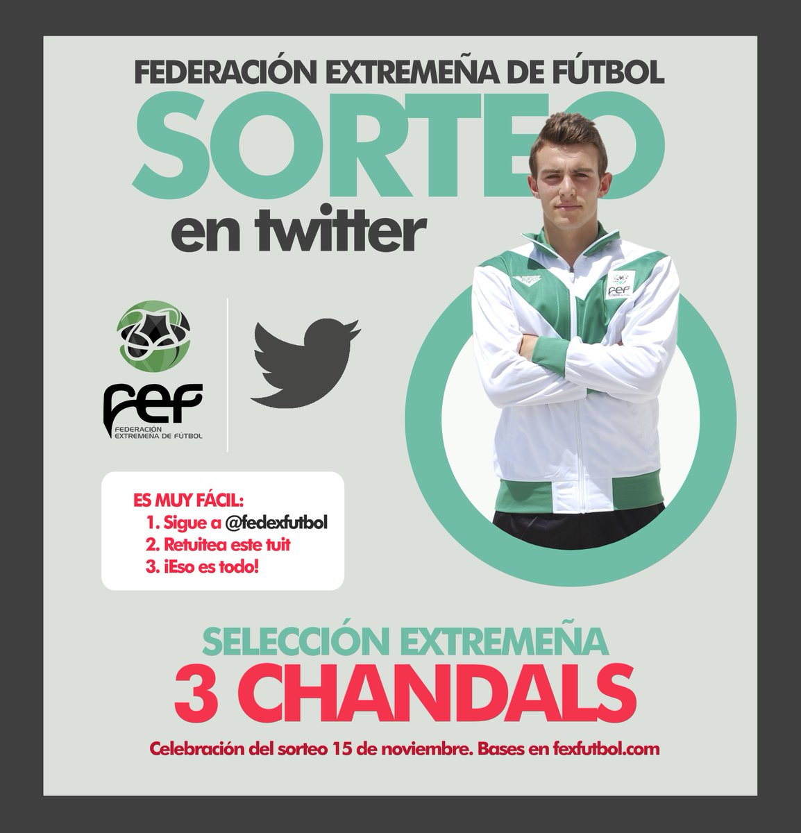 🎲¡SUPER SORTEO! ✅Sigue a <a href="/FedExFutbol/">Fexfutbol</a>, 🔁Retuitea este tuit y gana uno de los 3 CHANDALS de la #SelecciónExtremeña que sorteamos el 15/11. ¡A qué esperaaaas!💚⚪️🖤