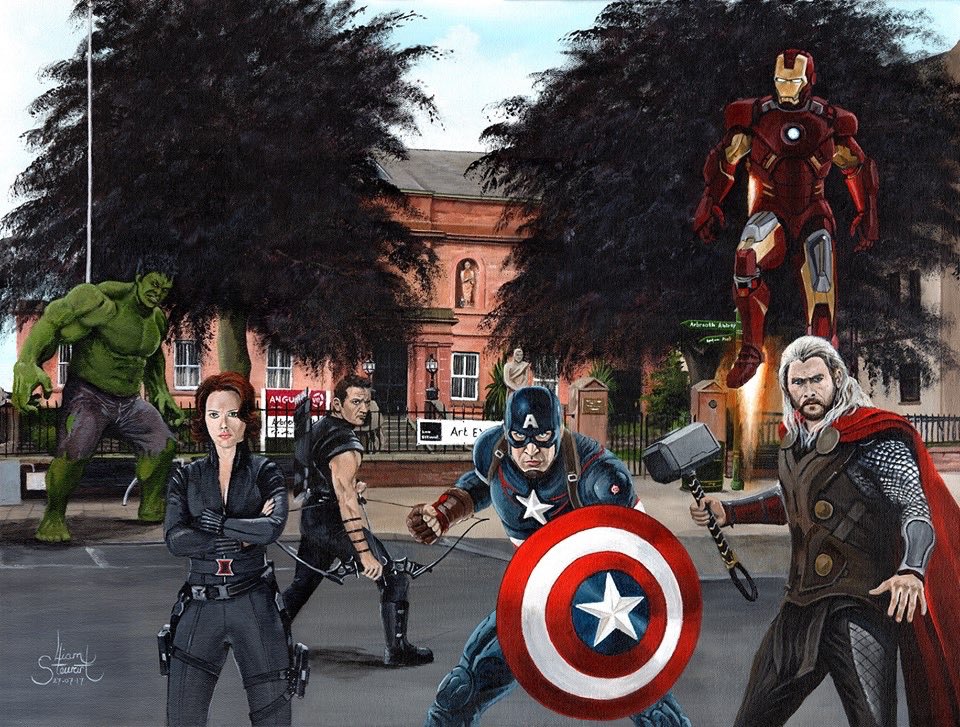 angusalive's tweet photo. Our fav pic @liamstewartsart exhibition in #ArbroathLibrary - 'Avengers at the Arbroath Library' #Marvel https://t.co/tCzZPKjK3u