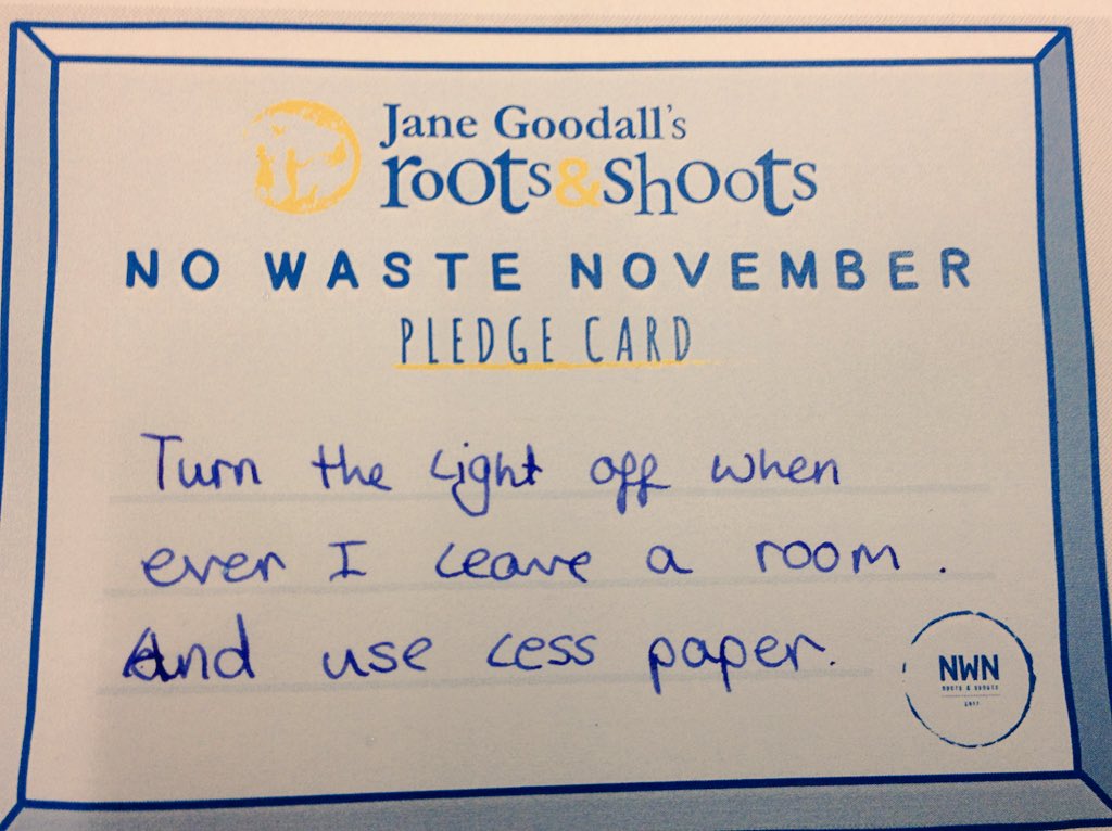 MrsW_online's tweet photo. Some 6W pledges for #NoWasteNovember! @NoWasteNovember @JaneGoodallUK @susie_raimes @JAGS_Prep @HughsWaronWaste #NWN2017 #lesselectricity #lesswater #lesspaper https://t.co/wHGQ8Yatr7