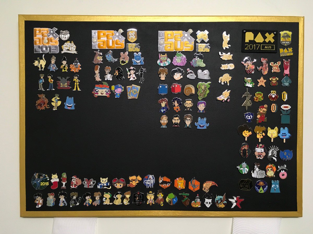 SyamaMishra's tweet photo. Came home and found Leah had built and painted a custom canvas frame for displaying our @PAXAus pins! https://t.co/xPNmDe9Eyr