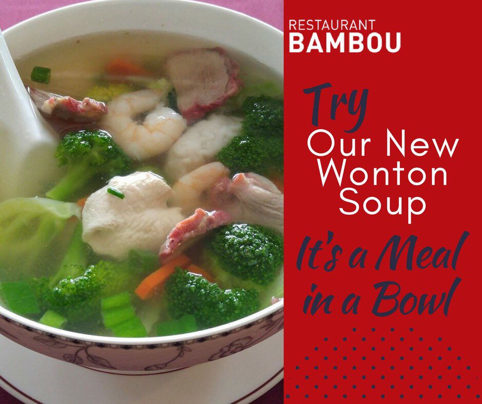 the_bambou's tweet photo. Savour it, name it &amp; WIN! Our NEW Wonton Soup #mealinabowl is packed with #chicken #shrimp #bbqpork #vegetables #AylmerQuebec #OttCity #ottawafoodies #Outaouais #OutaouaisFoodies #nommelasoup #concours https://t.co/lgrnAhtzM1