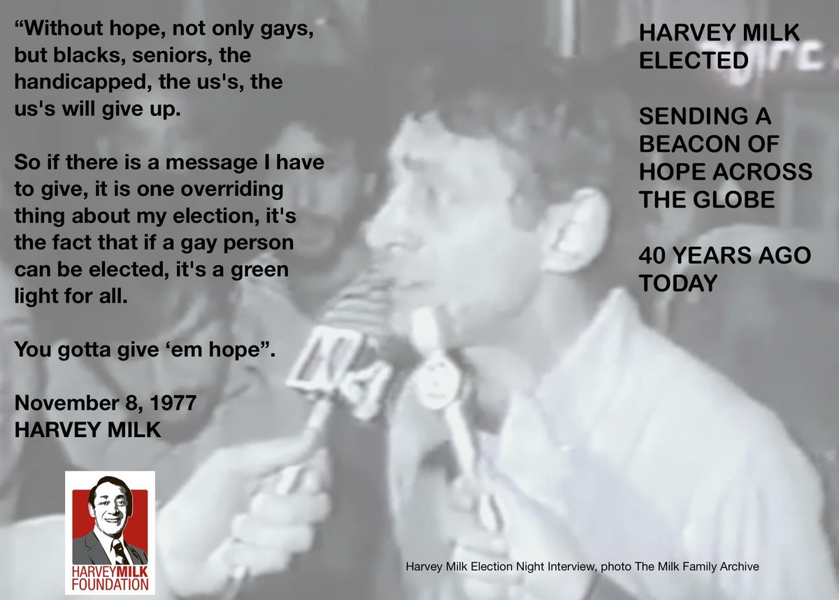 StuartMilk's tweet photo. Uncle Harvey won his historic election 40 years ago today. He saw the victory as “ours”, his dream was for all of us! remember Harvey today! https://t.co/wtsrFRgQbl