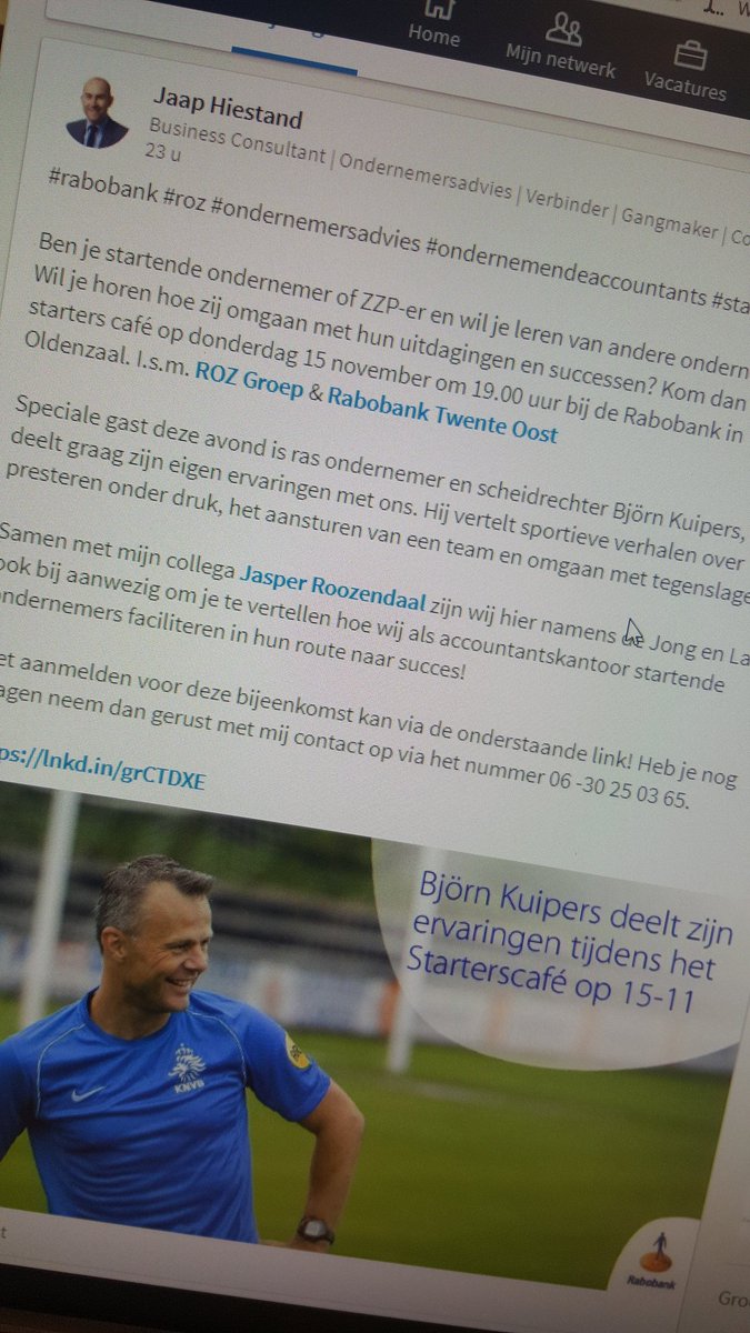 JaapHiestand's tweet photo. Op donderdag 15 november zijn wij van #jonglaan bij het #starterscafe van de #rabobank en #roz aanwezig! @RaboTwenteOost #ondernemerschap #oldenzaal https://t.co/ivo4yVS6OB