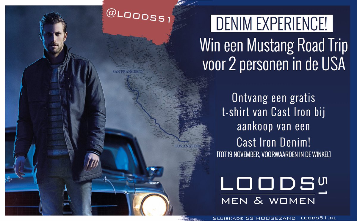 LOODS51's tweet photo. Win een Road Trip voor 2 personen door de USA.

#castirion #premiumdenim roadtrip #loods51 https://t.co/4KwJy2DR0D