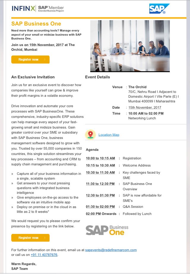 anil_marali's tweet photo. Attend @Infinxinc event in #Mumbai to understand how to manage every aspect of small /midsize Biz with #SAPBusinessOne #SAP #ERP for #SMEs https://t.co/cUTDR9wgmk