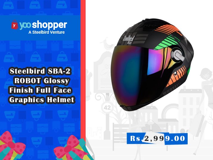 YooShopper's tweet photo. Steelbird SBA-2 ROBOT Glossy Finish Full Face Graphics Helmet - Black Orange With Green - https://t.co/x1jrwRqIi2 https://t.co/OEdgD0o3Q4