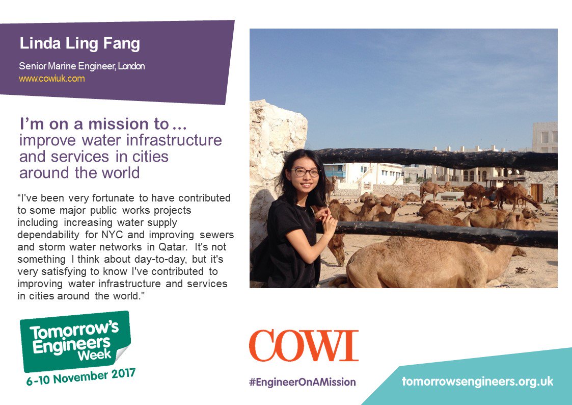 Linda is helping improve water infrastructure and services around the world. What will you do? #EngineerOnAMission #TEWeek17 <a href="/Tomorrows_Eng/">Tomorrow's Engineers</a>